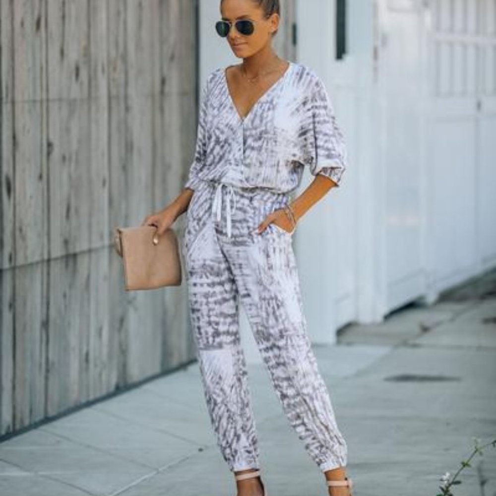 Vici Pocketed Tie Dye Knit Jumpsuit